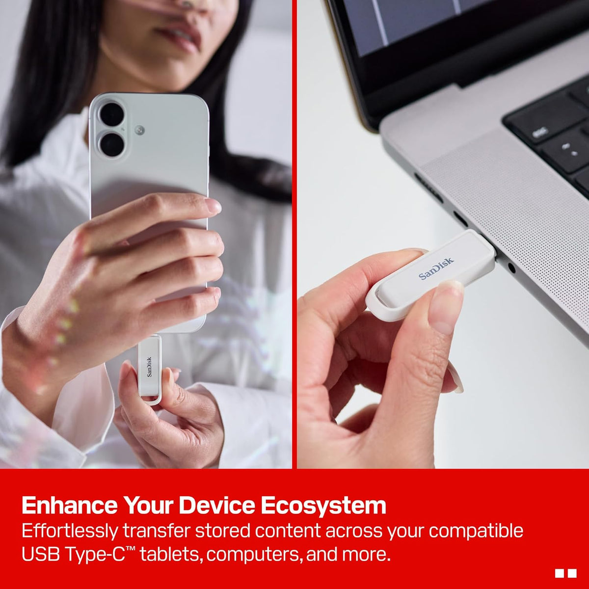 SANDISK 1TB Phone Drive with USB Type-C - for Smartphones, Tablets, and Computers - Up to 150MB/s, USB 3.2 Gen 1 - Arctic White - SDIXS0N-1T00-GN6NE