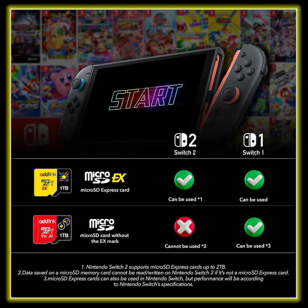addlink 512GB Gaming microSD Express Card for Nintendo-Switch 2, Speed Up to R/W 880/750 MB/s MicroSDXC Express Memory, ROG Ally, Steam Deck, Camera UHS-I, C10, U3, V30, Full HD 4K