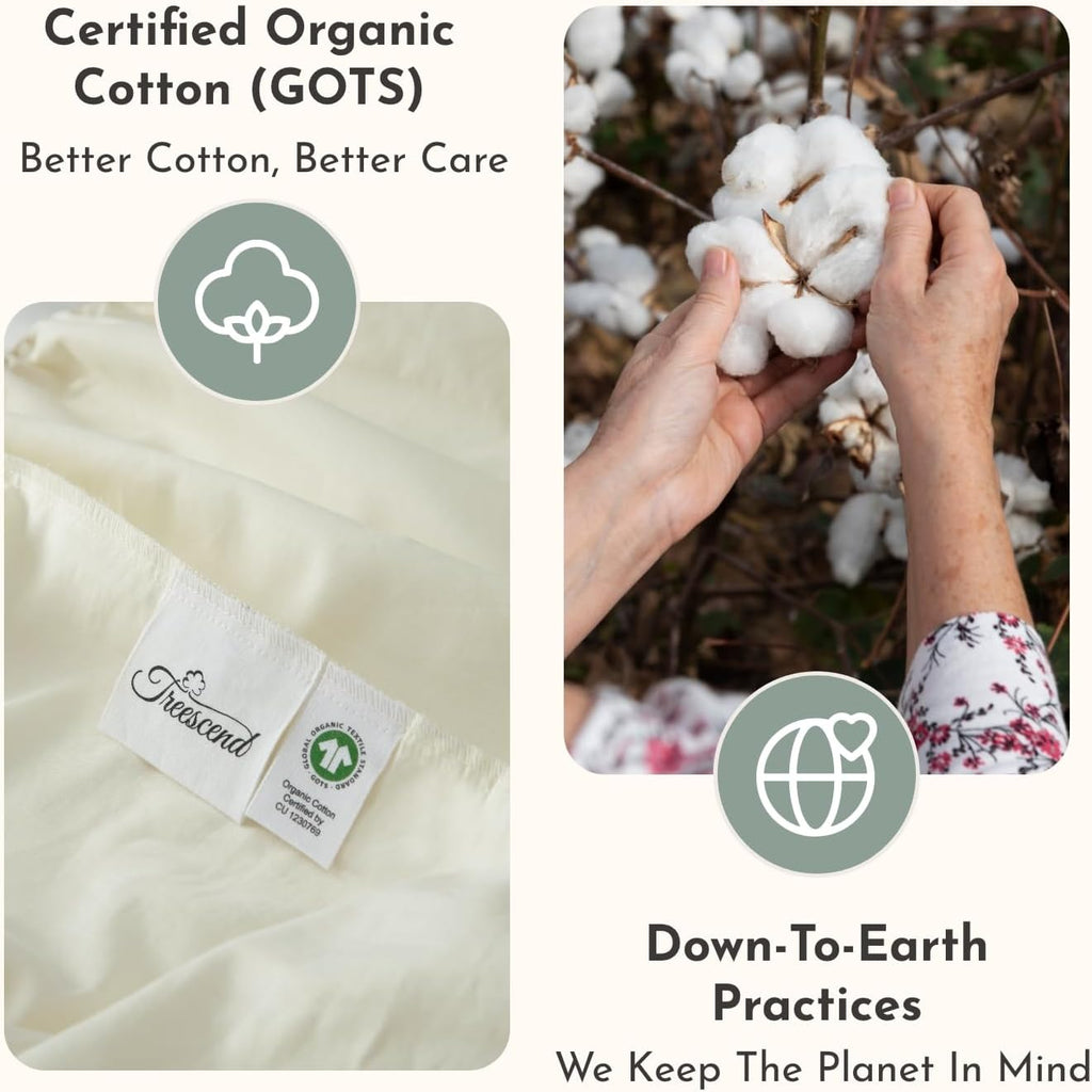 100% Cotton Organic Mattress Protector | Breathable & Noiseless GOTS Organic Mattress Pad with Premium 300GSM Durability | Machine Washable Quilted Bed Protector with Deep Pocket (Ivory, King)