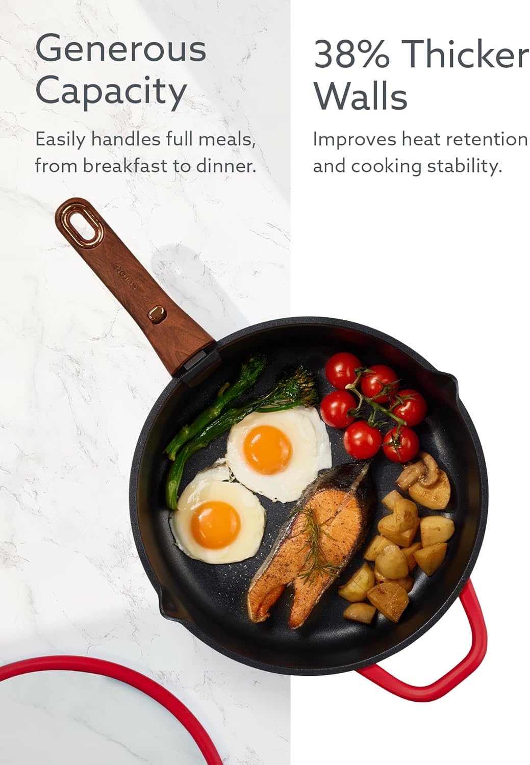 CAROTE 20Pcs Titanium Cookware Set, Pots and Pans Set Non Stick, Kitchen Cooking Set with Detachable Handle, Non Toxic Induction Cookware - Camping Cookware, Dishwasher/Oven Safe, Red