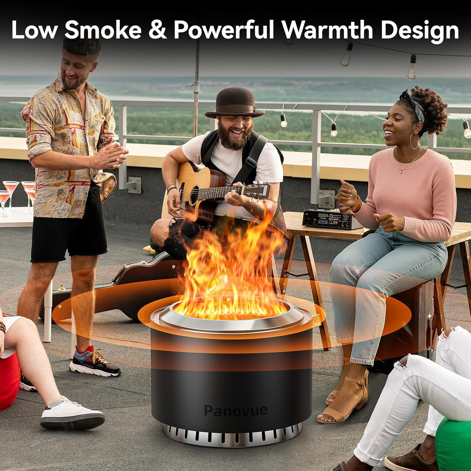 Panovue 22 inch Smokeless Fire Pit with Waterproof Cover, Stainless Steel Outdoor Smokeless Firepit, Wood Burning Fire Pits for Camping, Bonfire,Low Smoke Firepit for OutsideBlack