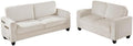 BOWERY HILL Transitional Set of 2 Corduroy Fabric Beige Sofa and Loveseat with Built-in USB Charging Port and Functional Side Pockets