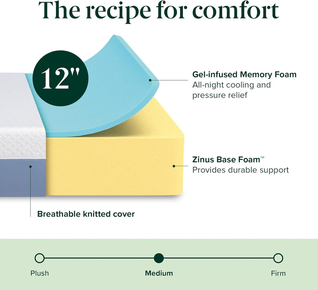 Zinus 12 Inch Full Cooling Essential Memory Foam Mattress NewVersion, Fiberglass Free, Medium Feel, Breathable Cooling Layers, Certified Safe Materials