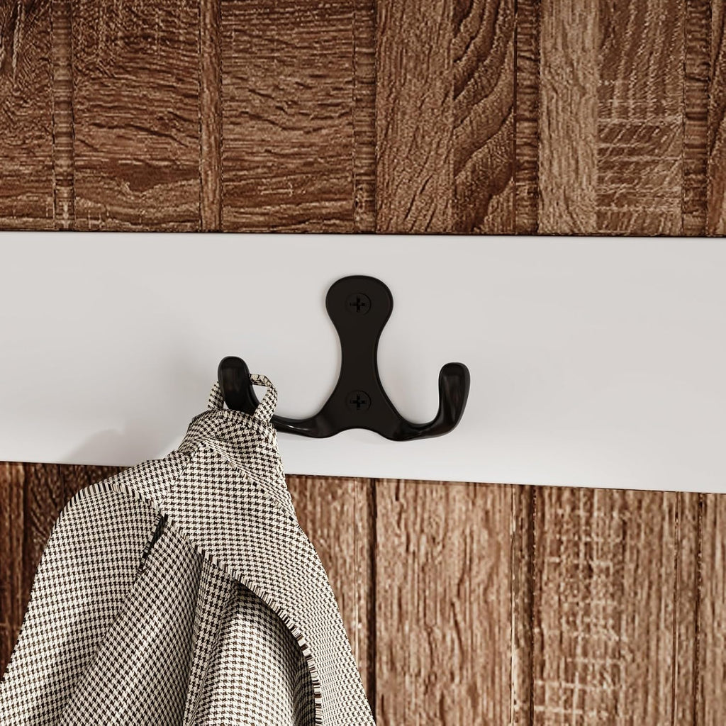 FUFU&GAGA Hall Tree with Bench and Shoe Storage, Entryway Bench with 5 Hooks, Farmhouse Arch Coat Rack with 2 Basket Drawers, Shelves for Mudroom Hallway, White & Brown, 47.2”W x 15.7”D x 66.9”H