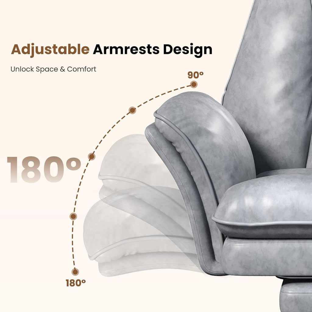 Big and Tall Office Chair, Flip Armrests for Pets & Cross Legged Sitting, Executive Ergonomic Computer Gaming Chair with Foot Rest, Teddy Fleece Wide Seat Reclining Desk Chair, White Vanity Chair