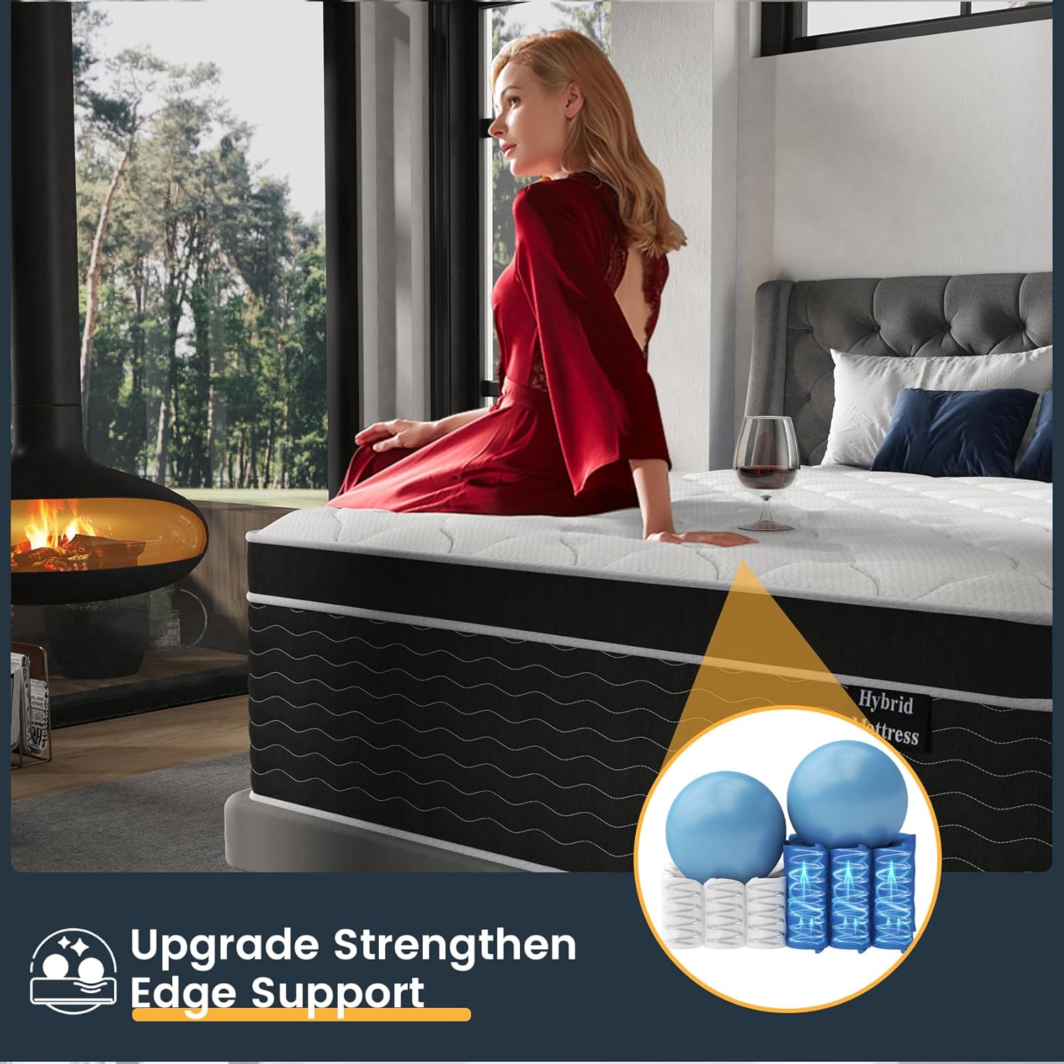 Ruoysun Luxury California King Mattress 12 In, Firm Cal King Mattress in a Box, 7-Zones& Edge Support, Cooling Gel Memory Foam& Pocketed Spring, Pressure Back Pain Relief, Hotel-Level, 100-Night Trial