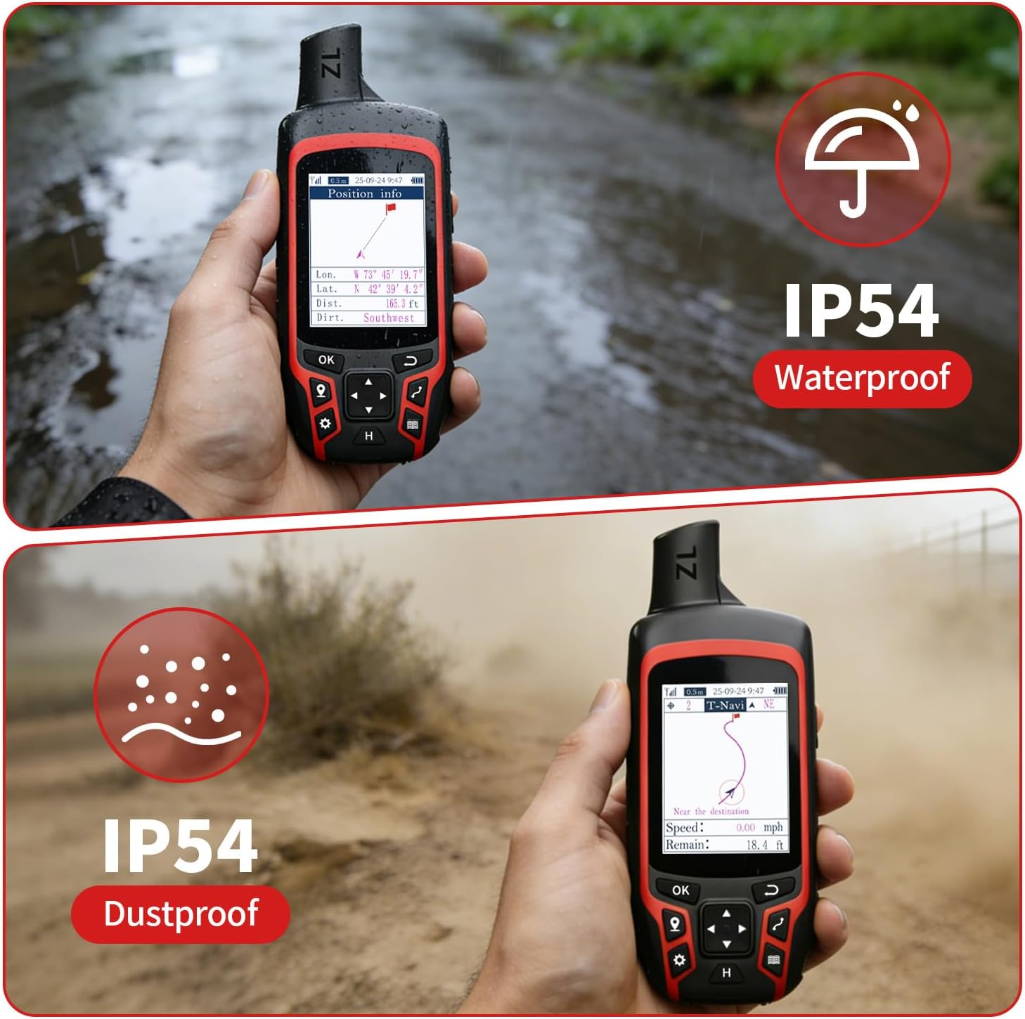 A6 Handheld GPS for Hiking, Rugged Waterproof GPS Navigator with 20 Hrs of Battery Life, 2 Navigation Mode, 2.4" Color Display and GPS Compass, Moon Phase Information