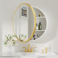 Keonjinn 26 x 26 Round Medicine Cabinets for Bathroom, Gold Surface Mount Metal Framed Medicine Cabinet with Mirror, Modern Medicine Cabinet Wall Mount Only, Farmhouse Mirrored Cabinet with Storage