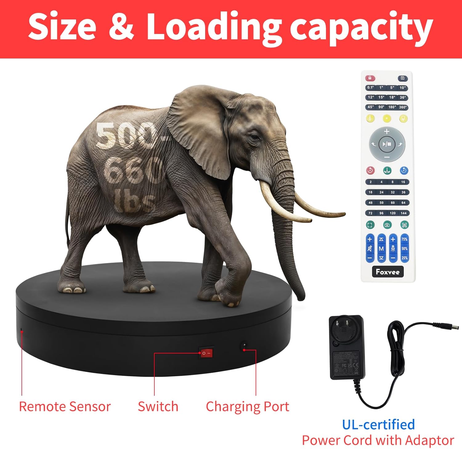 Super Heavy Duty Remote-Controlled Motorized Turntable,Motorized Rotating Display Stand,Speed-Adjustable Rotating Platform,Human 3D Scan Electric Turntable for Scan,Showcase(19.7in/Black)