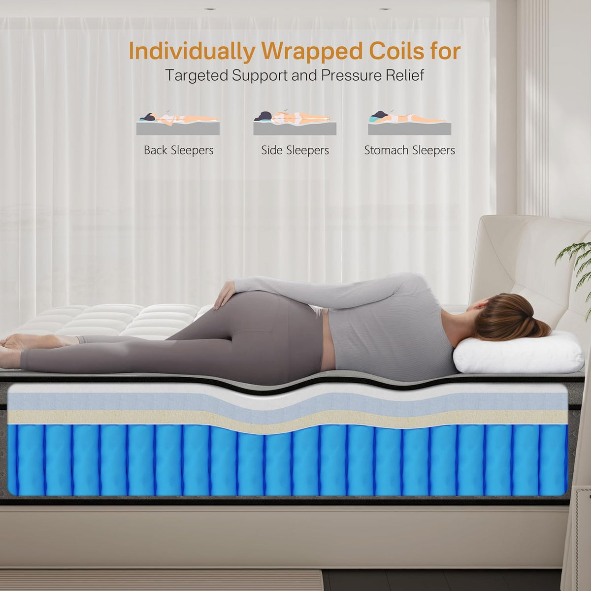 LETMOON 14 Inch Queen Mattress, Luxury Hybrid Queen Size Mattresses with Cooling Gel Memory Foam, Pocket Springs, Deep Pressure Relief, Edge Support & Motion Isolation, Medium