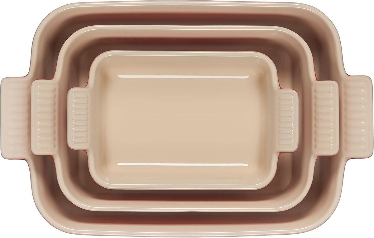 Le Creuset Stoneware Heritage Set 3 Rectangular Dishes, Cerise