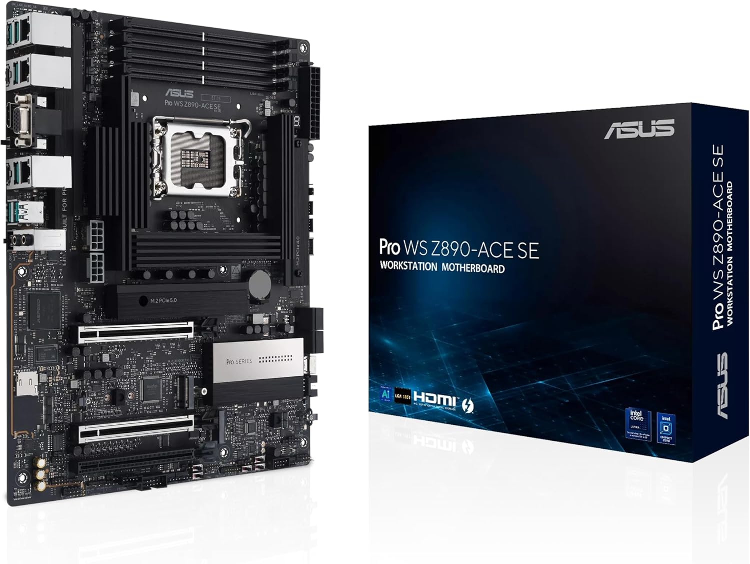 ASUS Pro WS Z890-ACE SE Z890 LGA 1851 ATX Motherboard, Intel® Core™ Ultra Series 2 Ready, Advanced AI PC-Ready, PCIe® 5.0, DDR5, 10G & 2.5G LAN, 4X M.2, USB 20Gbps, Thunderbolt™ 4, onboard BMC, AI OC