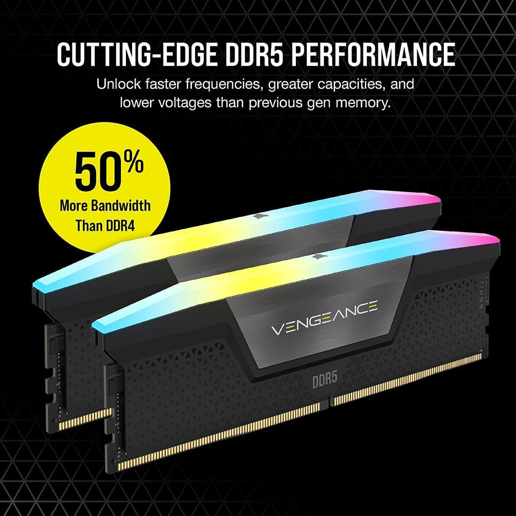 CORSAIR Vengeance RGB DDR5 RAM 32GB (2x16GB) Up to 6000MHz CL36-44-44-96 1.35V Intel XMP 3.0 Computer Memory – Black (CMH32GX5M2E6000C36)