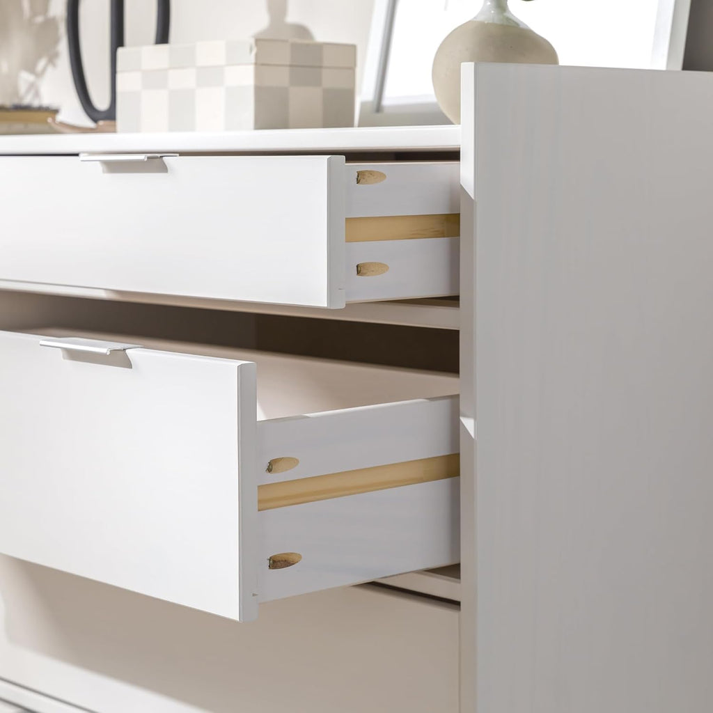 Walker Edison Blythe Mid-Century Modern Tray-Top Solid Wood 9-Drawer Dresser 60 Inch White