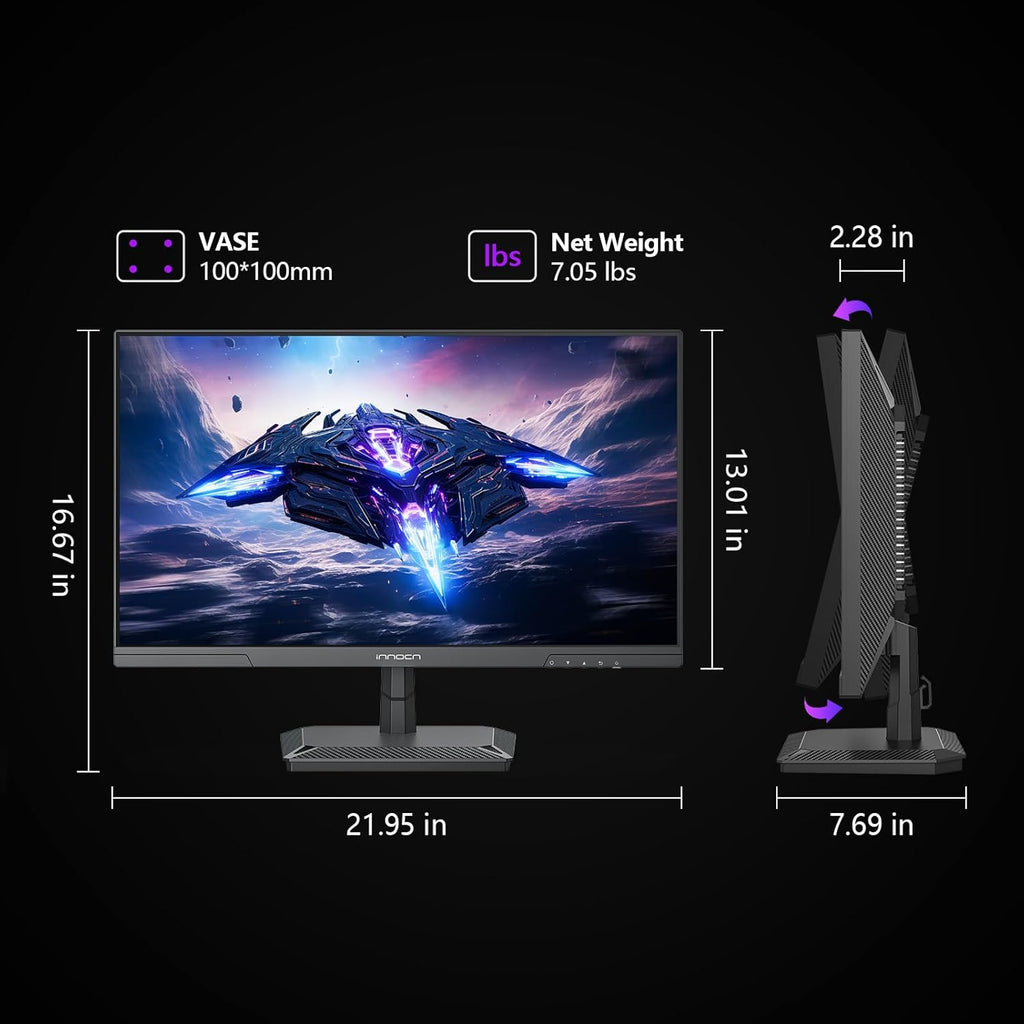 INNOCN 24.5 Inch Gaming Monitor 1440P 240Hz QHD 2K PC Desktop Screen Fast IPS DisplayPort 1.4 HDMI 2.1 Display, Up to 0.5ms, HDR10, Built-in Speaker, 25G2S