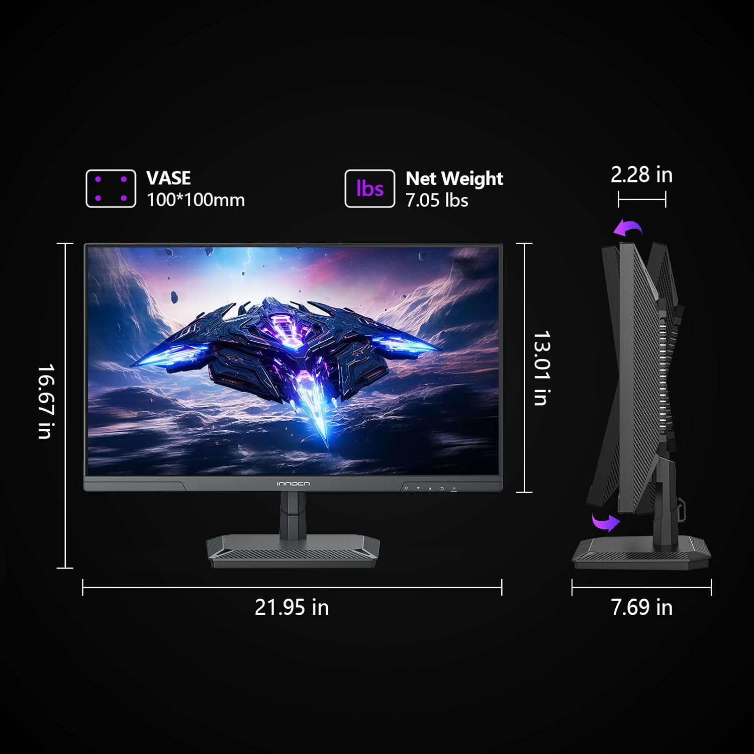 INNOCN 24.5 Inch Gaming Monitor 1440P 240Hz QHD 2K PC Desktop Screen Fast IPS DisplayPort 1.4 HDMI 2.1 Display, Up to 0.5ms, HDR10, Built-in Speaker, 25G2S