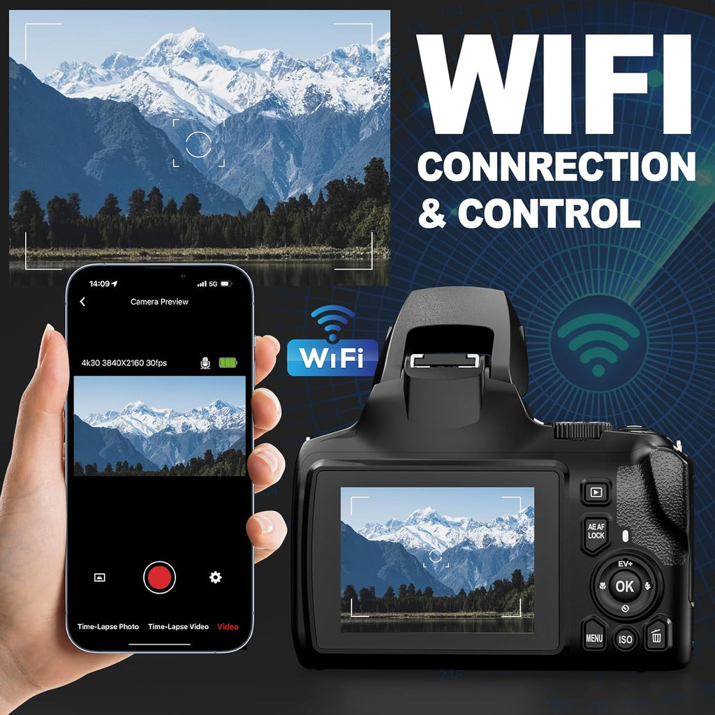64MP Digital Cameras for Photography, 10X Optical Video Camera, 4X Digital Zoom Vlogging Camera for YouTube with Flash, WiFi & HDMI Output, 32GB SD Card(Black)