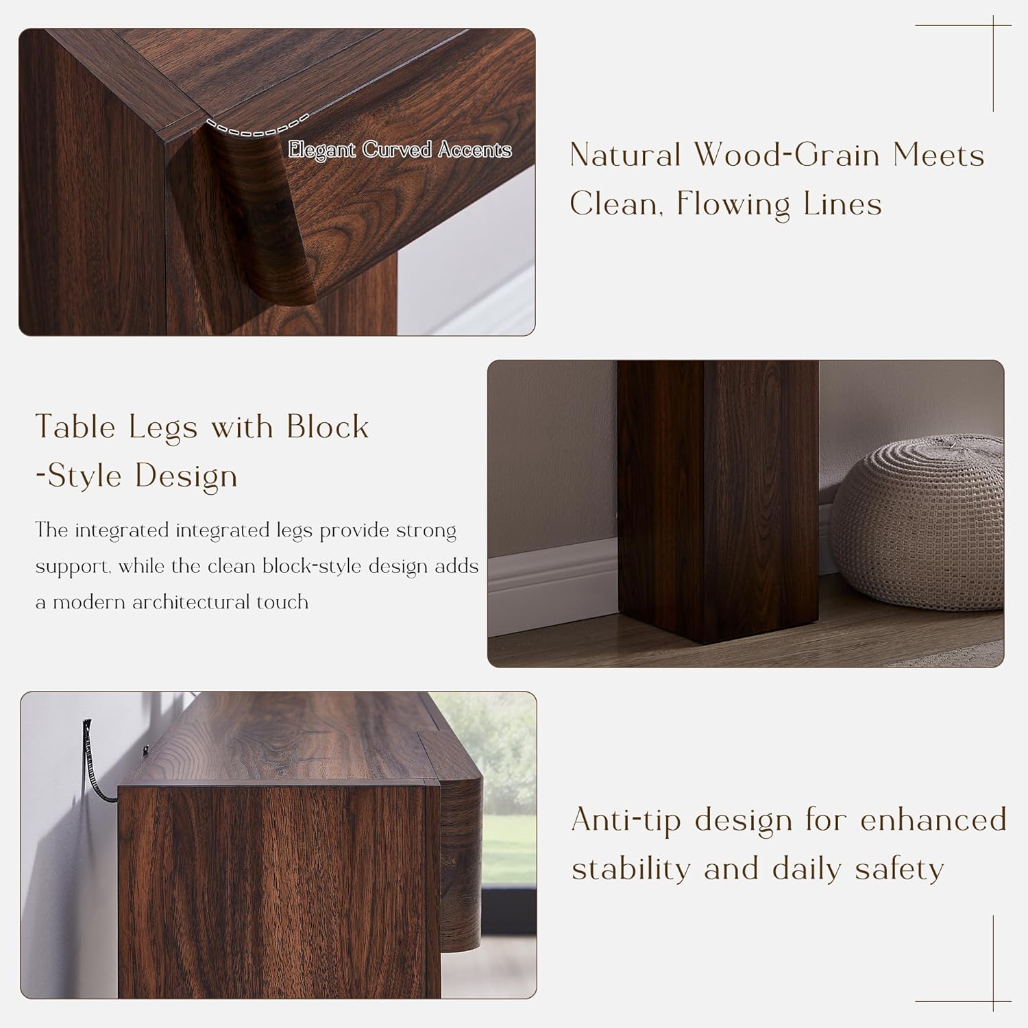 JXQTLINGMU 63" Console Table with Storage Drawer, Modern Entryway Table with Drawers, Thick Wood Legs Design, Sofa Table Behind Couch, Wood Console Tables for Entryway Hallway Living Room, Brown