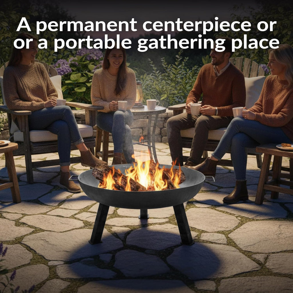 Sunnydaze Cast Iron Heavy Duty Fire Pit for Outside - Wood Burning Outdoor Fire Pit Bowl with Handles for Patio, Backyard, Camping - 30" - Gray