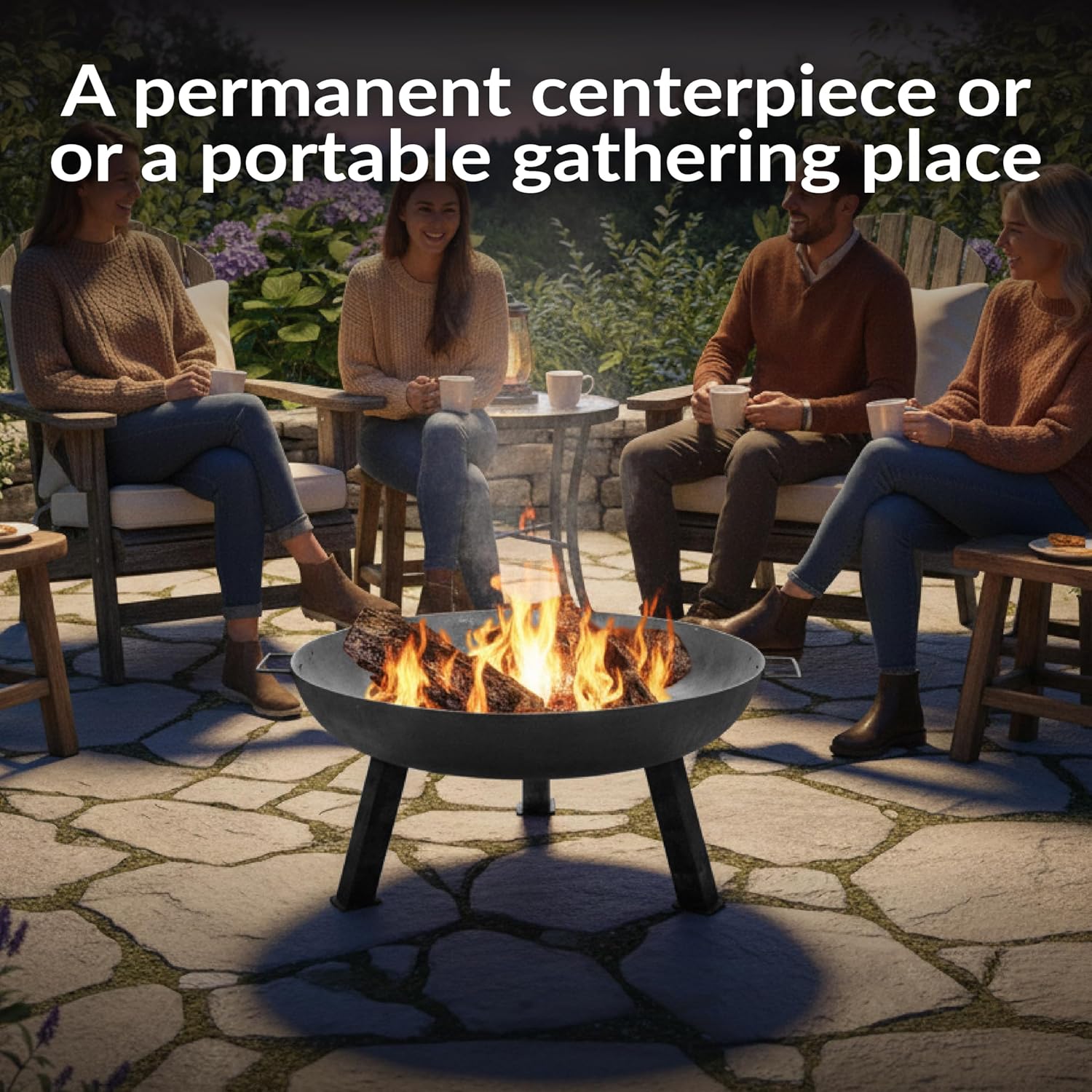 Sunnydaze Cast Iron Heavy Duty Fire Pit for Outside - Wood Burning Outdoor Fire Pit Bowl with Handles for Patio, Backyard, Camping - 30" - Gray