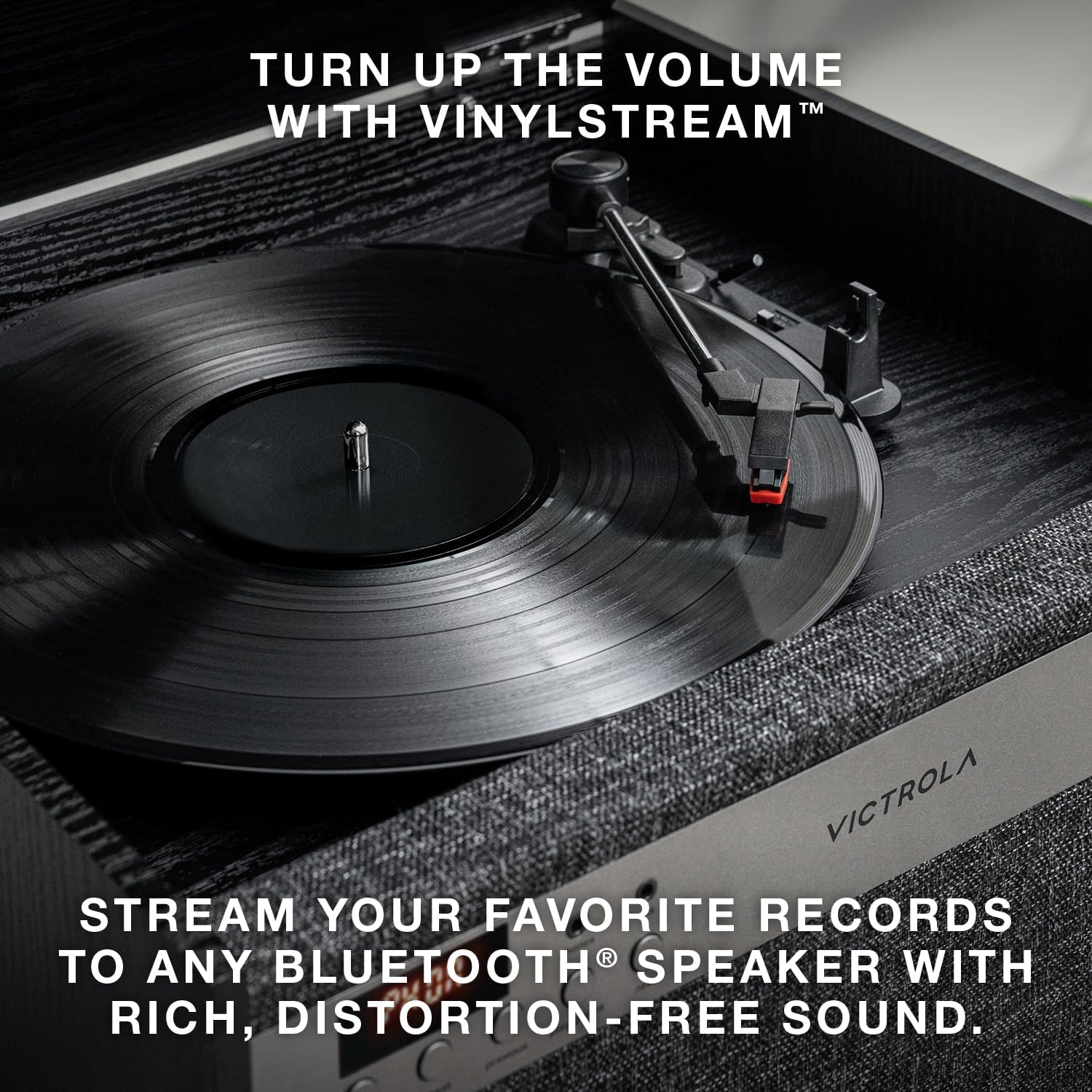 Victrola Century 6-in-1 Vinyl Record Player & Music Center – 3-Speed Turntable, CD & Cassette Player, VINYLSTREAM, Bluetooth & 3.5mm Aux, Record Player with Speakers, Mid Century Design (Walnut)