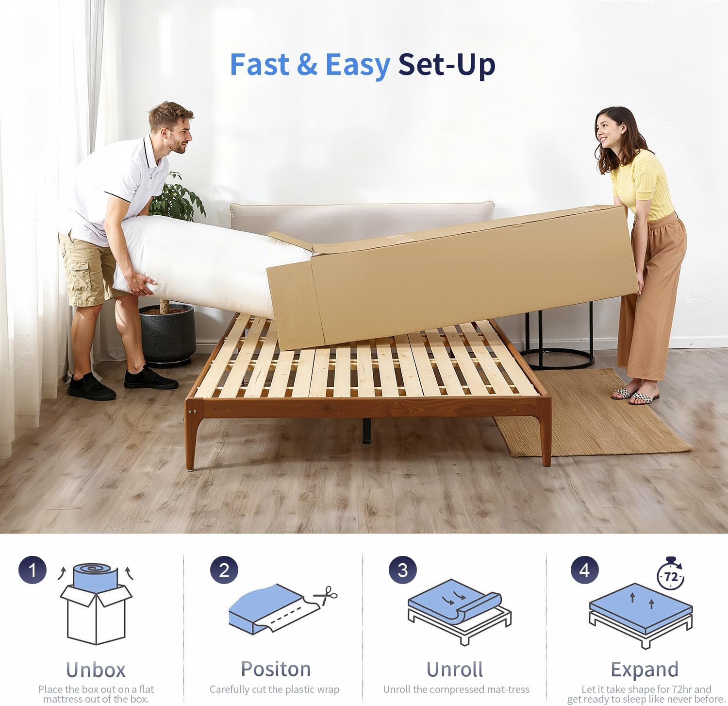 FDW | 8 Inch Twin Mattress | Medium Firm | Gel Memory Foam Mattress | White | Bed in a Box, CertiPUR-US Certified | Pressure Relief, Cooling Ventilated Foam | Washable Removable Cover