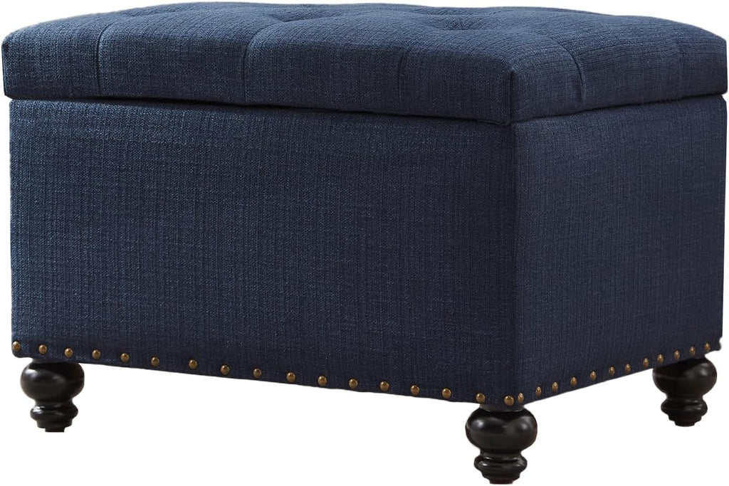 Zihanhome Small Ottoman with Storage, Upholstered Button Tufted Bench, 24" Rectangle Storage Ottoman Foot Rest, Foot Stools, for Living Room, Bedroom, Corners, Dorms and Apartments (Dark Blue)