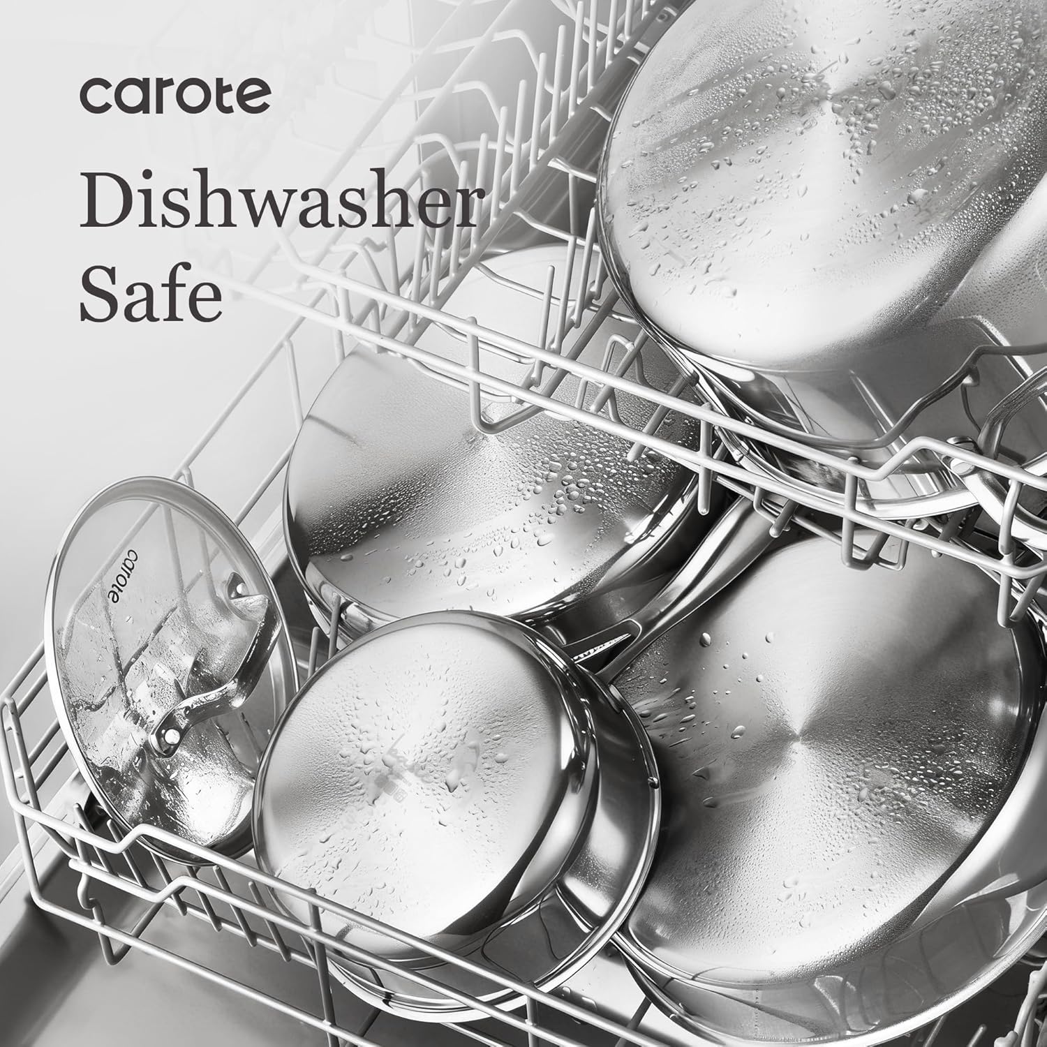 CAROTE 21pcs Tri-Ply Stainless Steel Cookware Set, Pots and Pans Set, Non Toxic Induction Kitchen Cooking Sets, Cookware Collection, Mirror Polish, Silver, Mothers Day Gifts