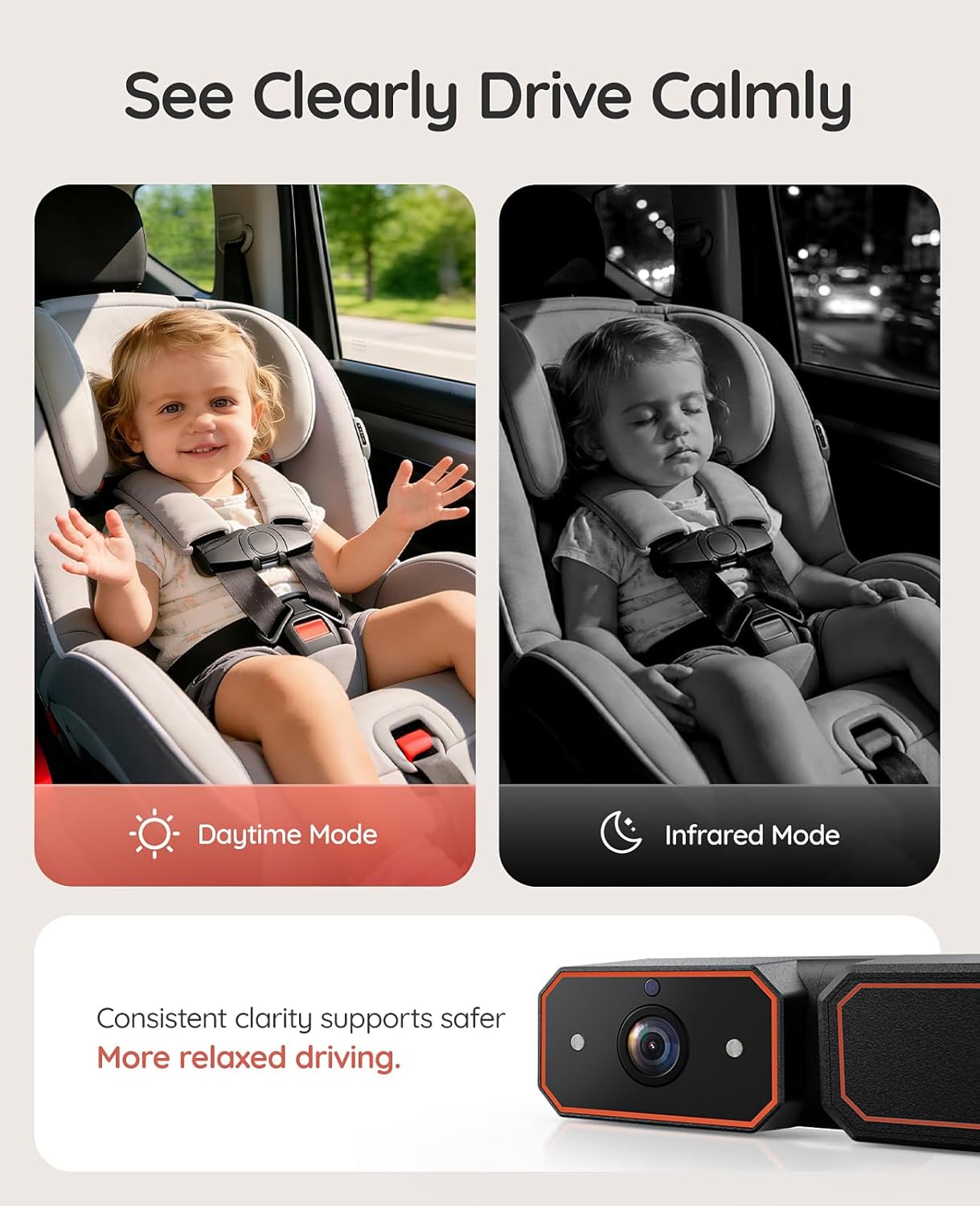 Babyvue BV6PRO Wireless Dual Car Camera Baby Monitor Fast Setup, HD1080P Spilt-Screen Baby Car Monitor for 2 Kids, Auto IR Night Vision Backseat Camera for Newborns Gift