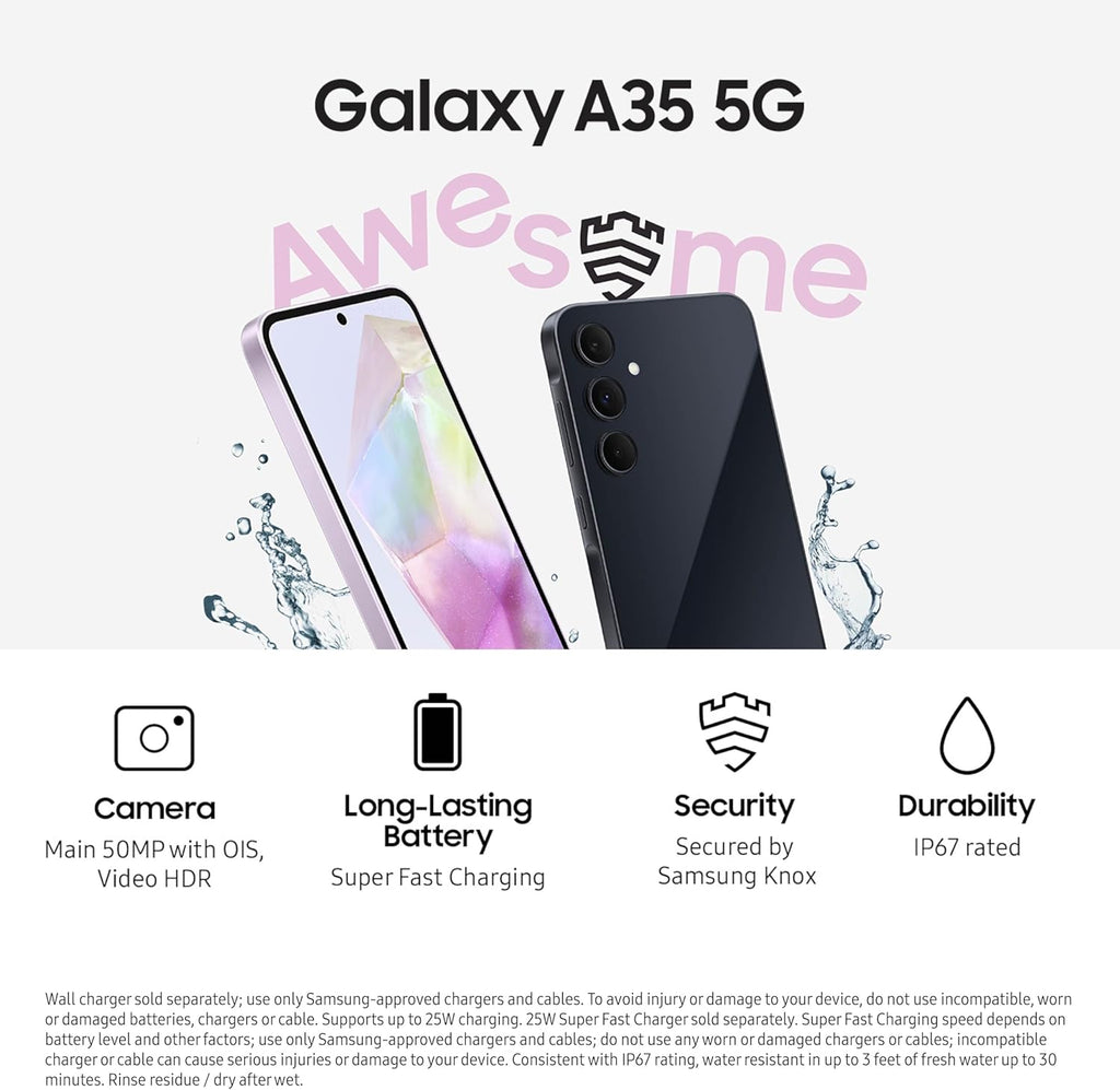 Samsung Galaxy A35 5G, 128GB, Awesome Navy - Unlocked (Renewed)