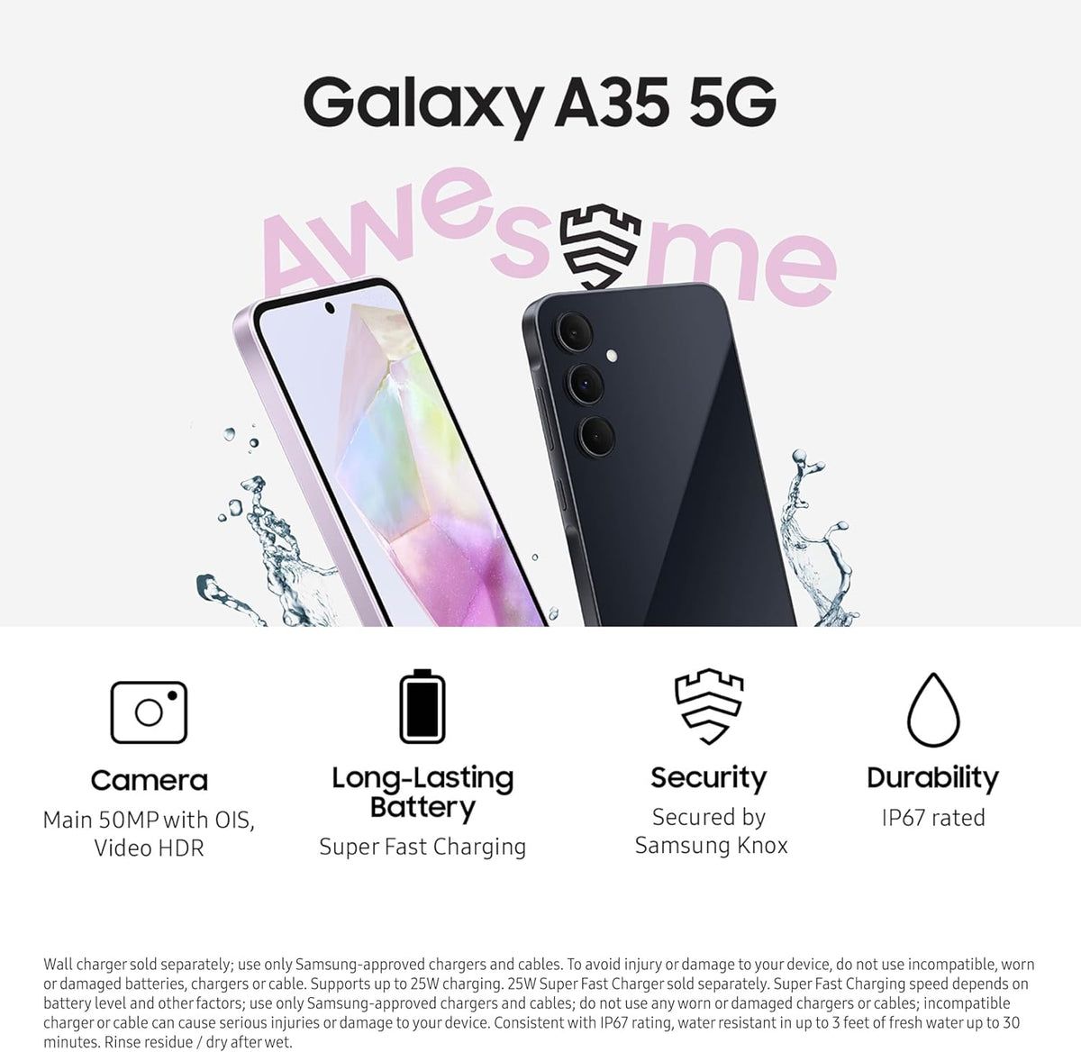 Samsung Galaxy A35 5G, 128GB, Awesome Navy - Unlocked (Renewed)