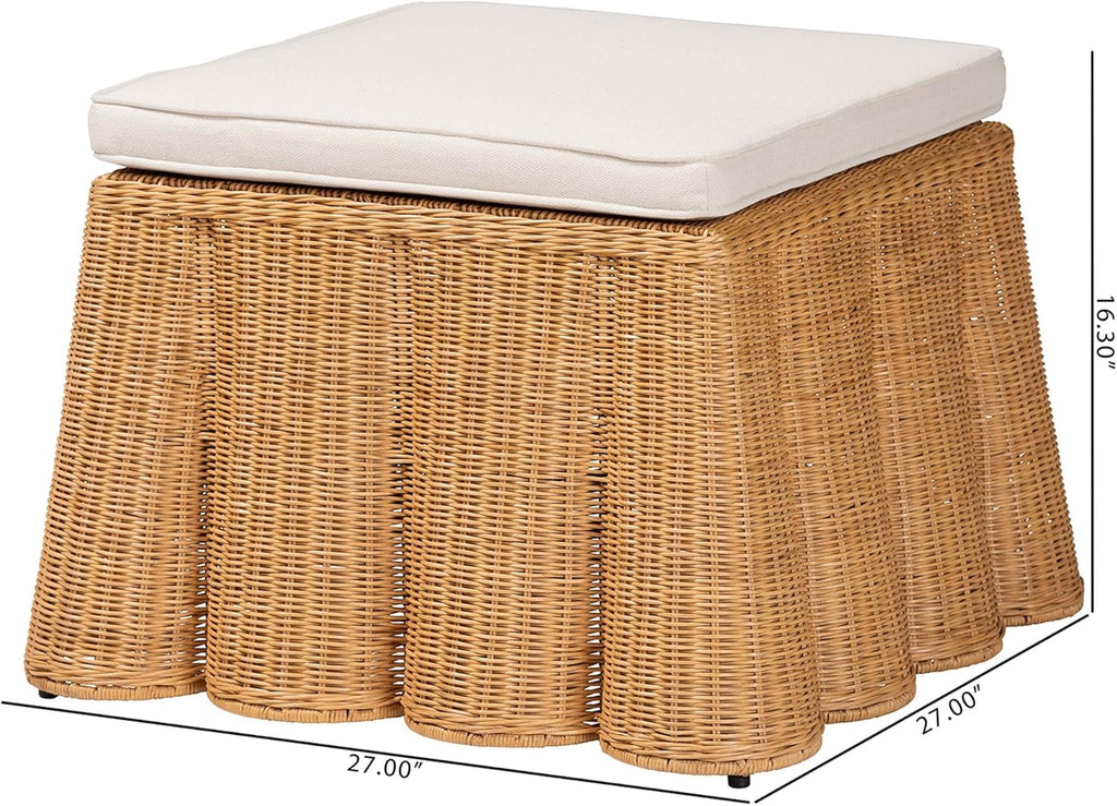 Bali & pari Palm Bohemian Honey Scallop Rattan Ottoman