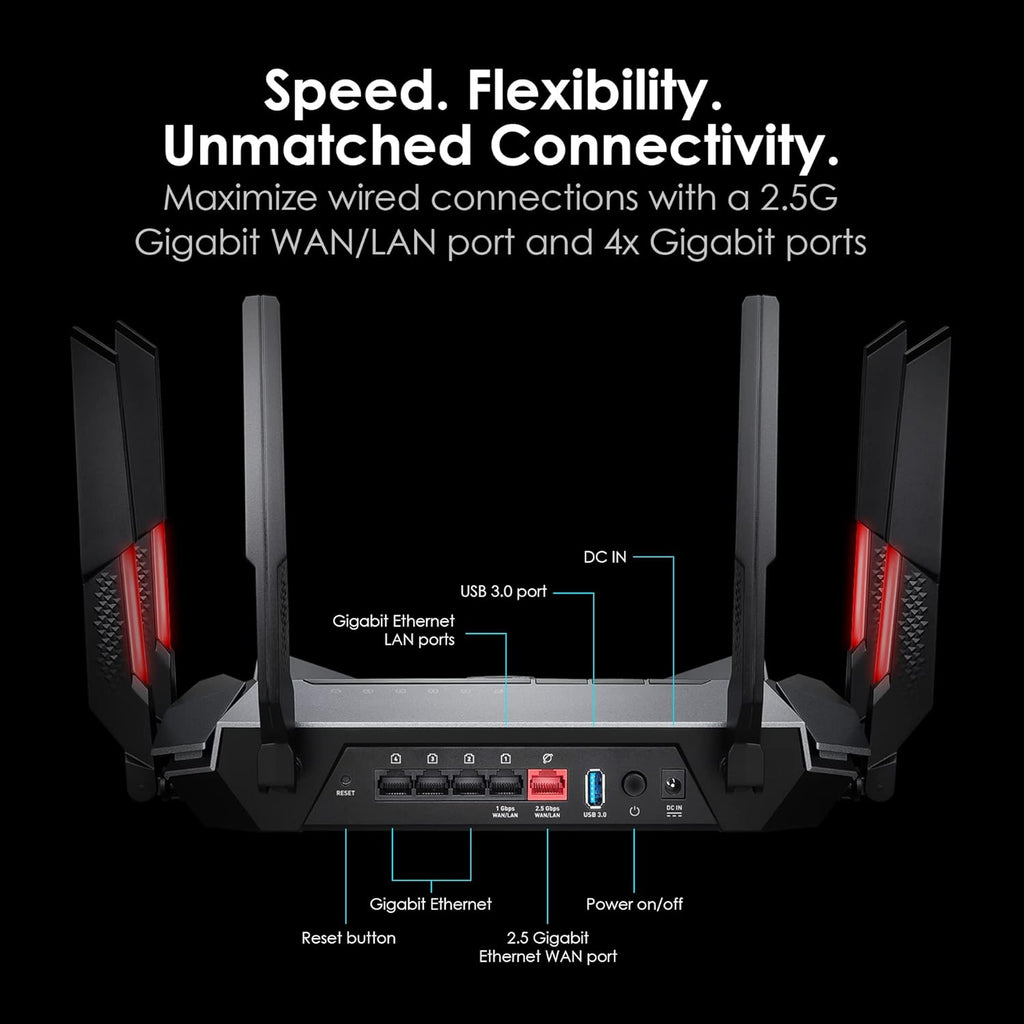 MSI Radix AXE6600 WiFi 6E Tri-Band Gaming Router, AI QoS, RGB, 1.8GHz Quad-Core Processor, MU-MIMO, Tri Band Gigabit Wireless, 8-Stream, High Speed Long Range Gaming Router