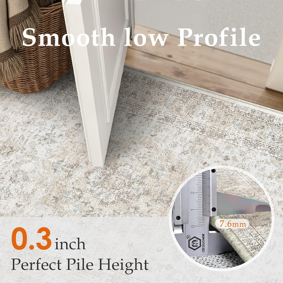 8x10 Washable Vintage Area Rug for Living Room Bedroom Beige Grey Soft Tranditional Non Slip Large Throw Rug Lightweight Floral Low Pile Distressed Carpet Office Playroom Dining Room