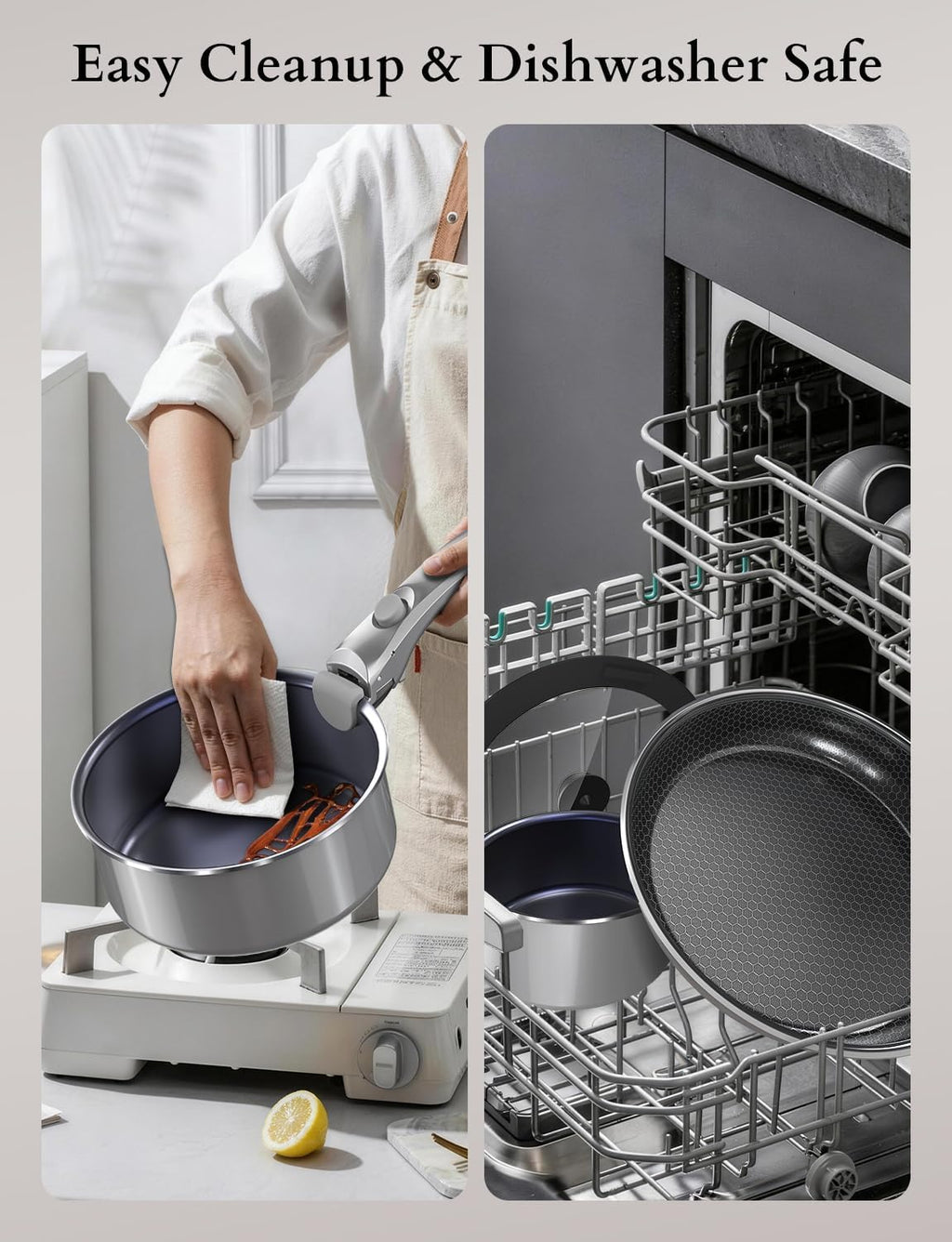 DUXANO Ceramic Pots and Pans Set Non Stick, 2026 Upgraded Hybrid Frypan, 1.5&2 QT Saucepans with Lid, Oil-less Cooking, PFAS Free Non Toxic, Induction Ready,Oven&Dishwasher Safe,Removable Handle,12PC
