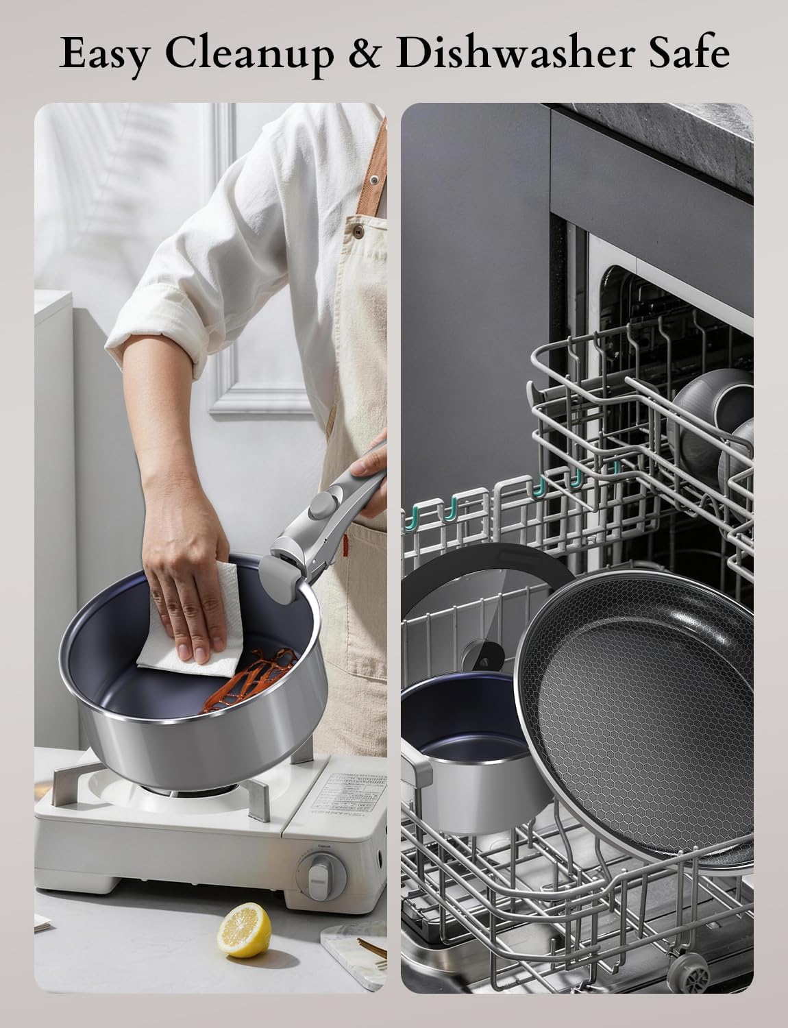 DUXANO Ceramic Pots and Pans Set Non Stick, 2026 Upgraded Hybrid Frypan, 1.5&2 QT Saucepans with Lid, Oil-less Cooking, PFAS Free Non Toxic, Induction Ready,Oven&Dishwasher Safe,Removable Handle,12PC