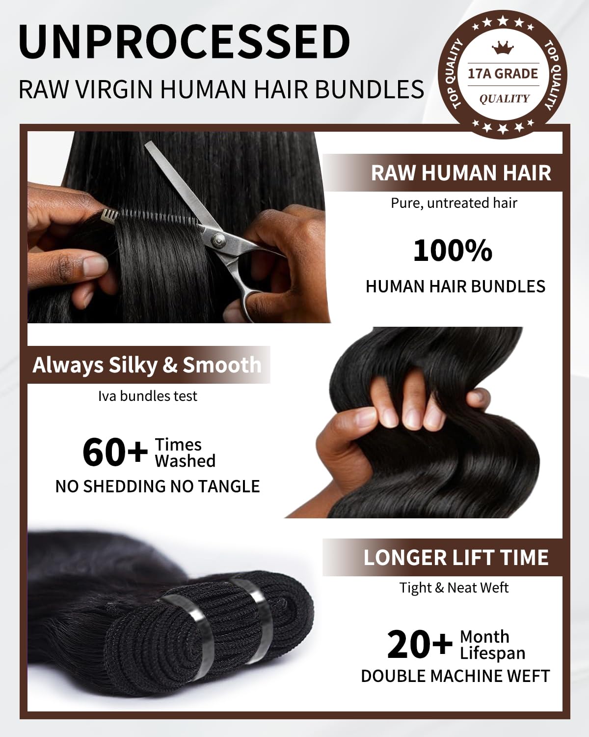 17A Body Wave Bundles Human Hair 100% Raw Cambodian Human Hair 3 Bundles 18 20 22inch,Triple Lifespan Virgin Remy Hair,Keep Texture Silky Soft After Multiple Washes For Women