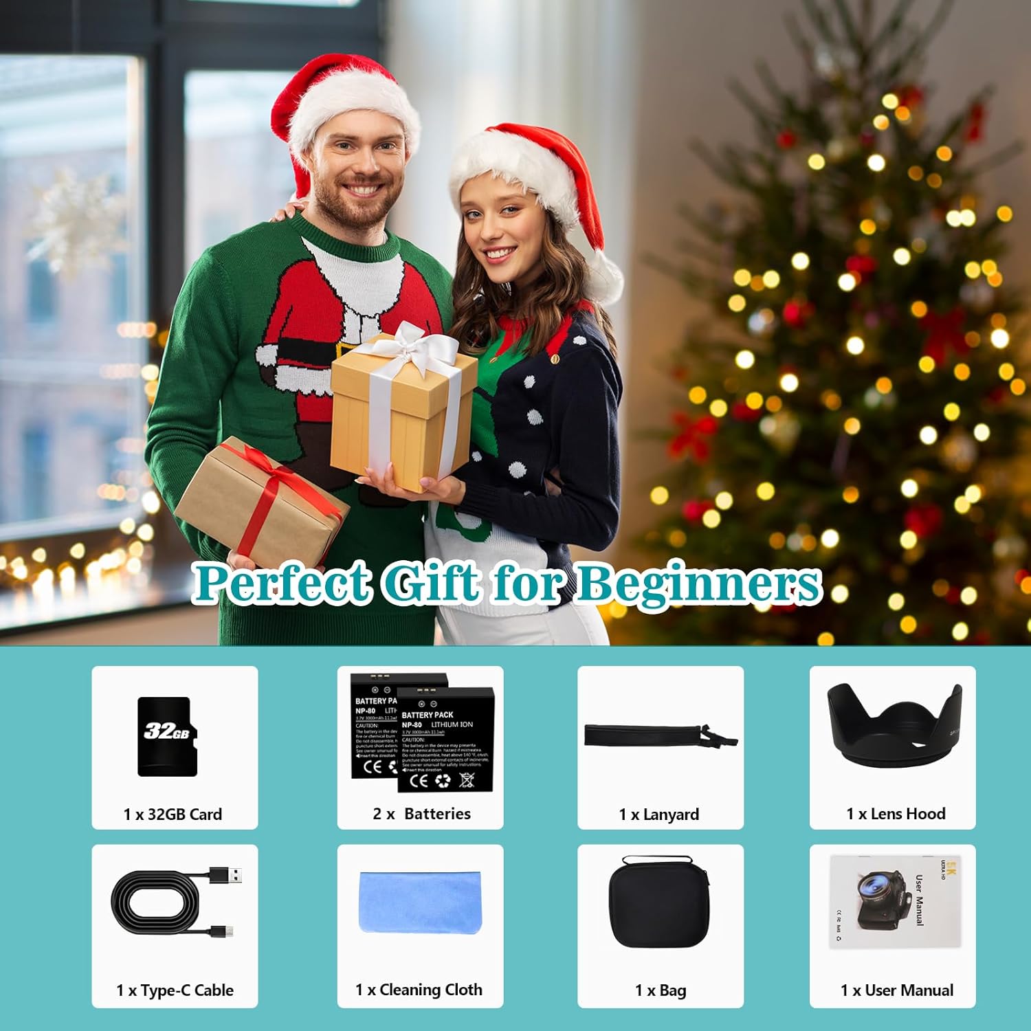 Digital Camera,5K 64MP Camera for Photography with Dual-Lens and Lens Hood,32GB Card 2 Batteries,Selfie 4" Touch Screen Vlogging Cameras for YouTube, Autofocus Flash 18X Digital Zoom Travel Camera