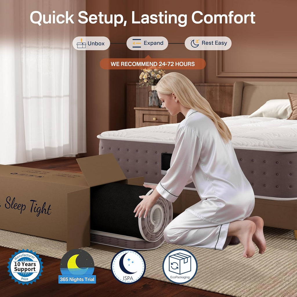 Twin XL Mattress, 8 Inch Hybrid XL Twin Size Mattress in a Box, Cooling Gel Memory Foam Mattresses with Pocket Spring, Pressure Relief, Fiberglass-Free, Motion Isolation, Medium Firm, 365-Night Trial