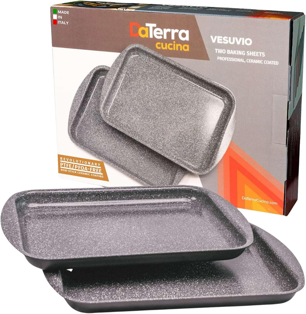 DaTerra Cucina - 16" x 11" x 1" Nonstick Ceramic Coated Baking Sheet Twin Pack – Professional Grade, PTFE, Cadmium, Lead & PFOA Free, Oven Safe, Ideal for Baking, Roasting, and Cooking