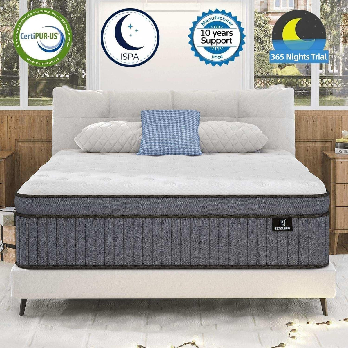 EEN EEN SLEEP 14 Inch Medium Firm King Size Mattress Upgraded King Hybrid Mattresses in A Box with Gel Memory Foam & Pocket Springs, Strong Edge Support,Pressure Relief,CertiPUR-US,365-Night Trial