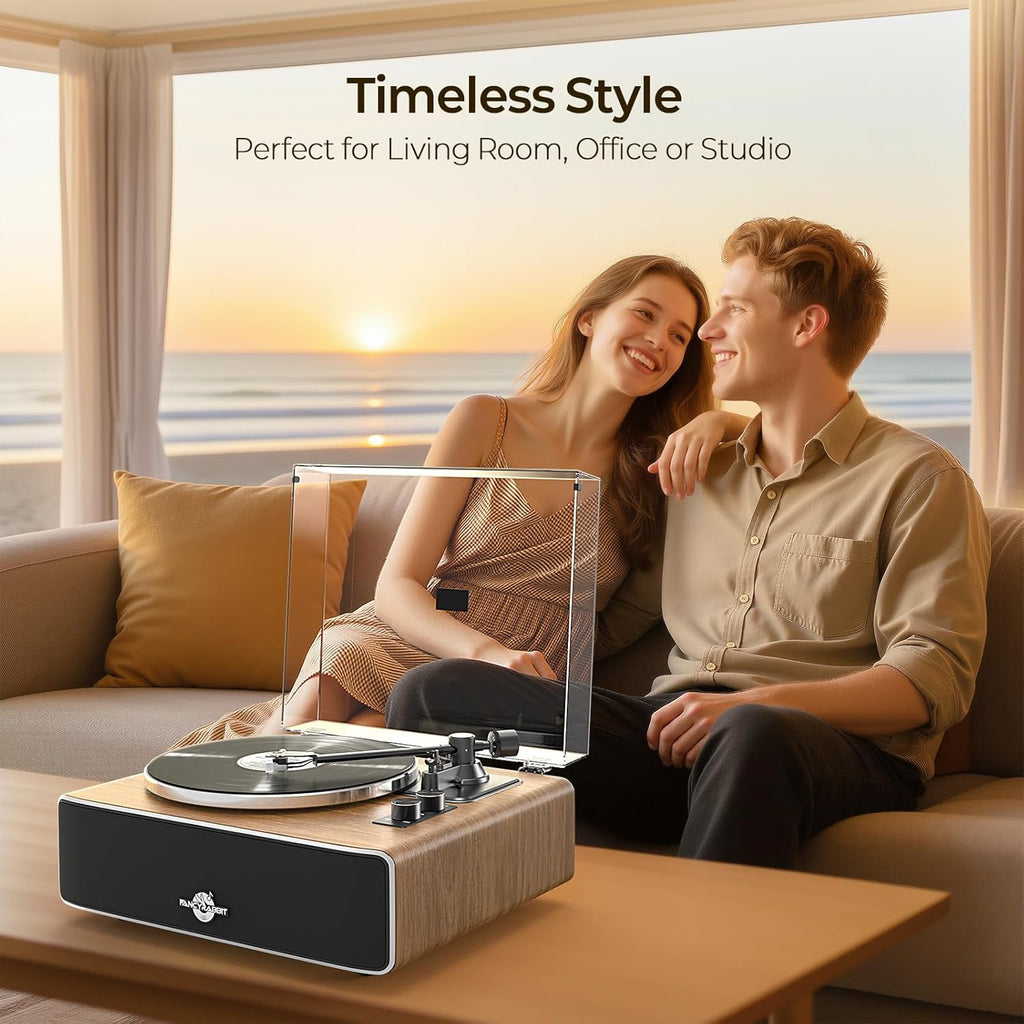 Record Player with Speakers, Turntables for Vinyl Records with AT-3600L Cartridge, Belt Drive 2-Speed (33/45 RPM), All in One Vinyl Player for Music Lovers (Walnut)
