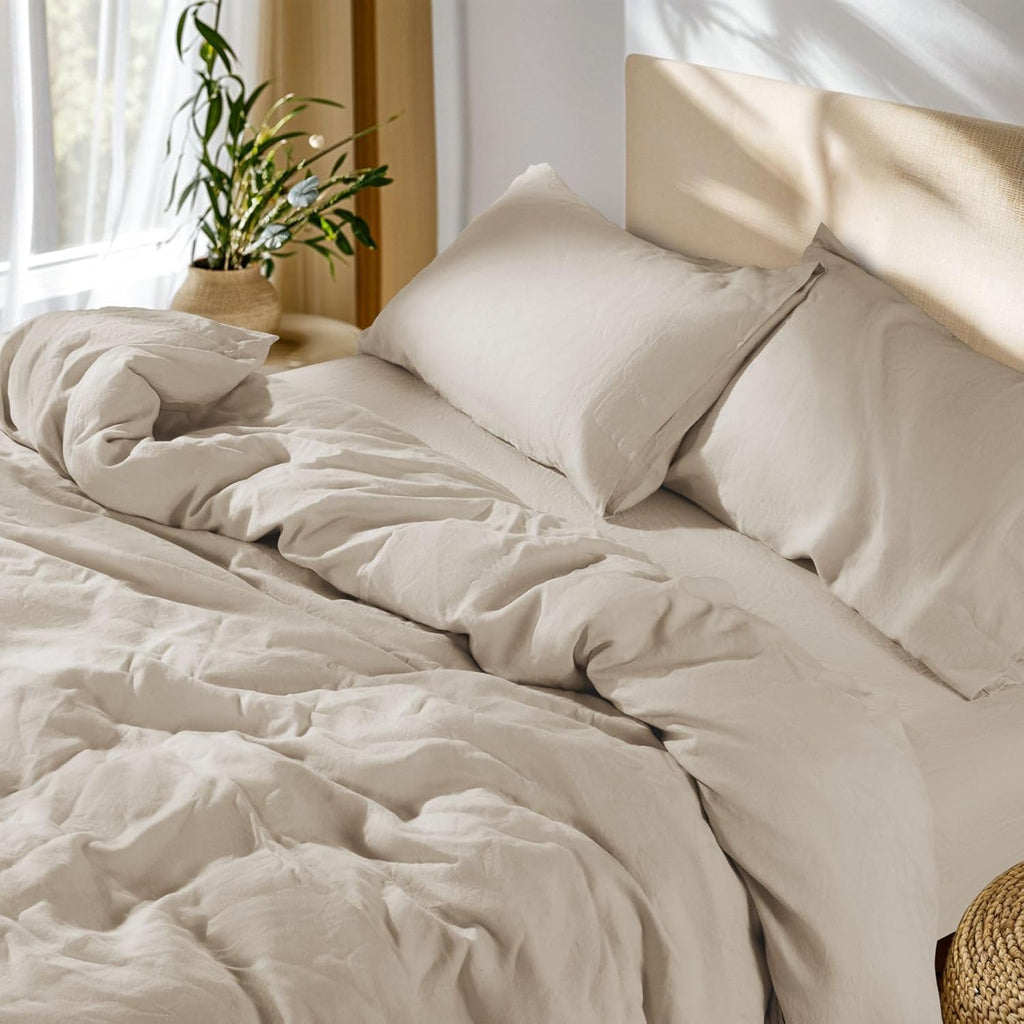 SONORO KATE 100% French Linen Duvet Cover Queen Size, Soft Breathable for Hot Sleepers, Moisture Wicking & Durable Cover Set - Zipper Closure & 4 Corner Ties Duvet Covers 3 Piece (Linen,Queen)