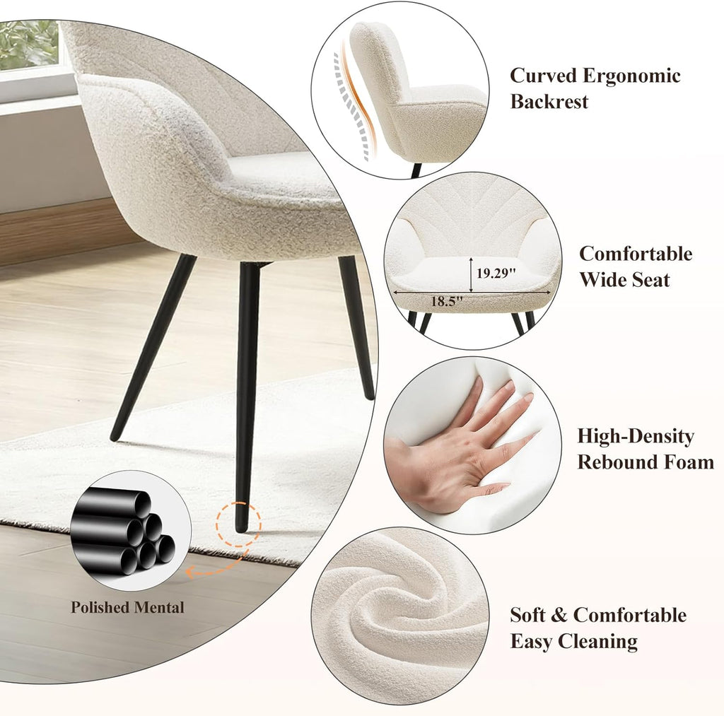 MALOL Mid-Century Sherpa Upholstered Accent Chair, Cozy Armchair with Curved Backrest, Sturdy Metal Legs, Soft Fabric Chair for Living Room, Bedroom & Reading Area,Beige