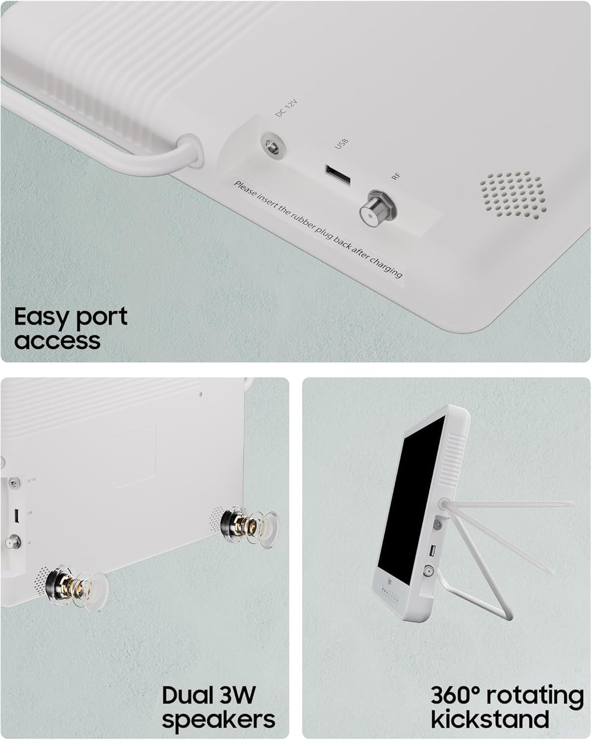 SYLVOX Waterproof Portable TV, 15.6" Shower TV 1080P Smart TVs for Bathroom, 10000mAh Rechargeable Battery Operated (4-6H Play Time), IP66 Waterproof, Voice Assistant, 360° Rotating Kickstand
