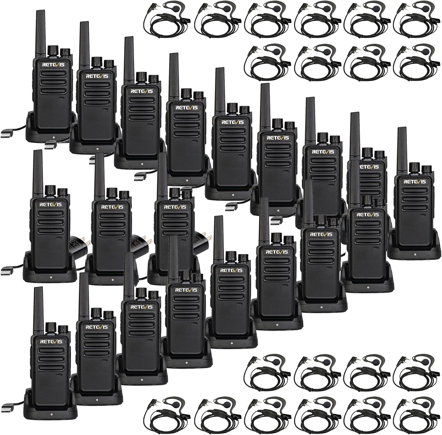 Retevis RT68 Walkie Talkies with Earpiece,2 Way Radios Long Range,Heavy Duty Walkie Talkies for Adults,Rechargeable with USB Charger Base, for Restaurant School Manufacturing Healthcare(20 Pack)