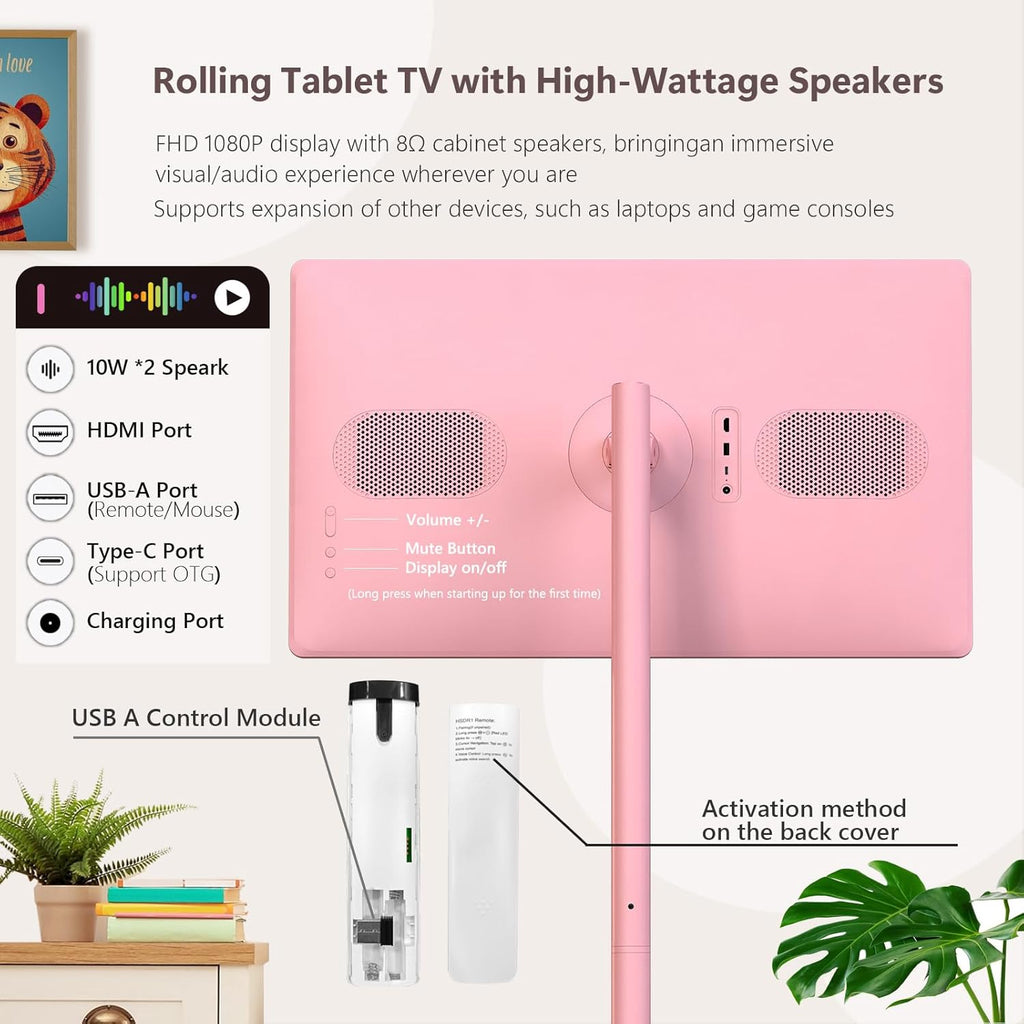 OFD 32" Portable TV on Wheels FHD,Android 15,EDLA-Certified,Rolling TV with 8+128GB ROM,Portable Touch Screen Monitor,Built-in Battery 6-8H Play Time,Voice Remote Control,8MP Webcam,Speaker,Rotatable