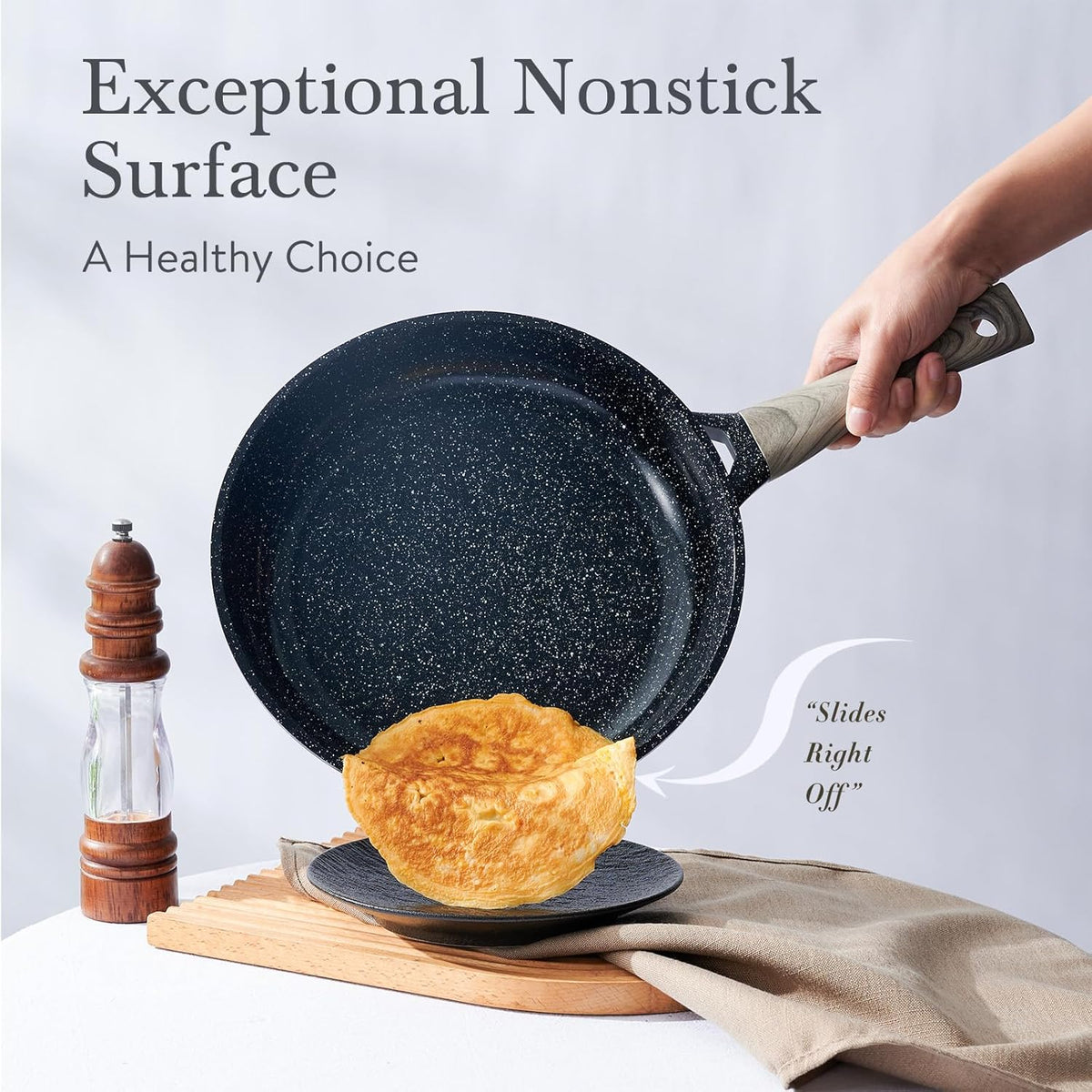 USELUCK Ceramic Cookware Set 22 Piece Nonstick Pots and Pans Set Non Stick Kitchen Cooking Sets 8"Frying Pans with Lid,Black Granite Non-Toxic Induction Kitchen Cookware w/Glass Lids PFOS/PFOA-Free