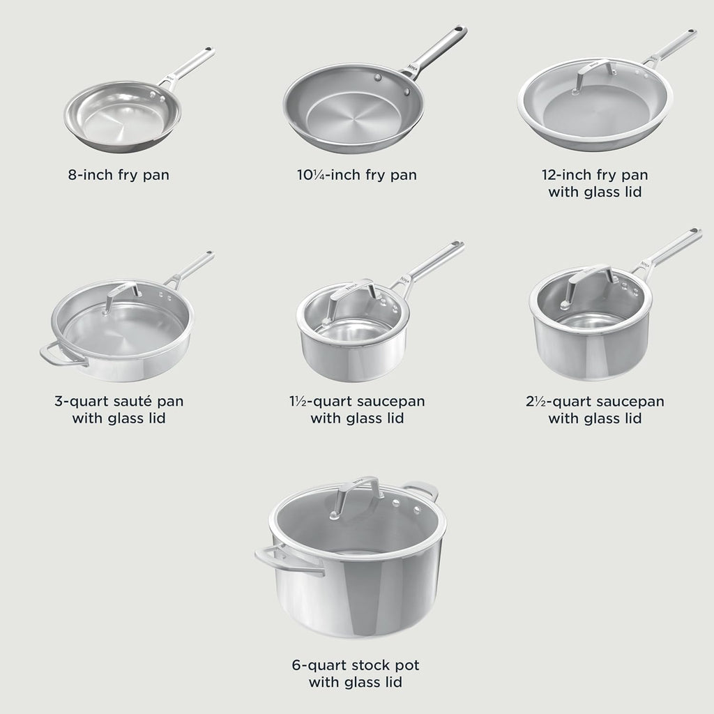 Ninja EverClad Stainless Steel Cookware 12 Piece Pots & Pans Set, All Stovetops & Induction, Oven Safe to 600°F, Tri-Ply Commercial-Grade, C99012