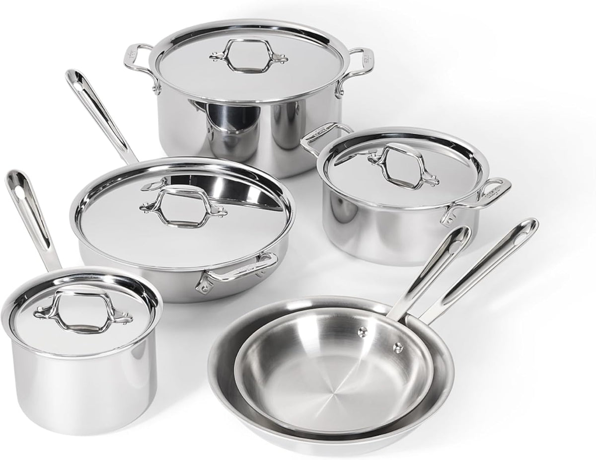All-Clad D3 Stainless Steel 10 Piece Cookware Set- Made in USA- Includes Frying Pans, Saucepan, Soup Pot, Sautépan, Stockpot - Professional Grade -Oven Safe & Induction Compatible